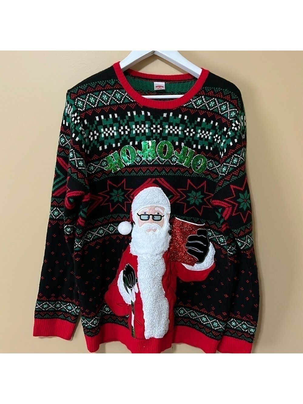 CHRISTMAS SWEATER, men’s with Santa and sequins.  XL. Like new